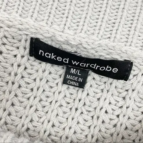 Naked Wardrobe Off The Shoulder Just Own Knit Cropped Cozy Sweater: Light Grey