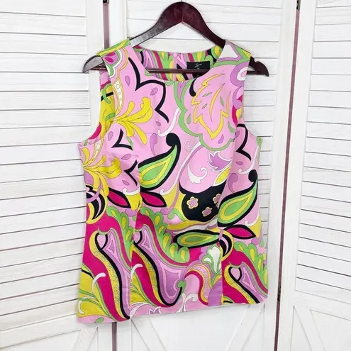 Nina Leonard Paisley Retro Twill Sleeveless Tunic Top Pink Multi 12