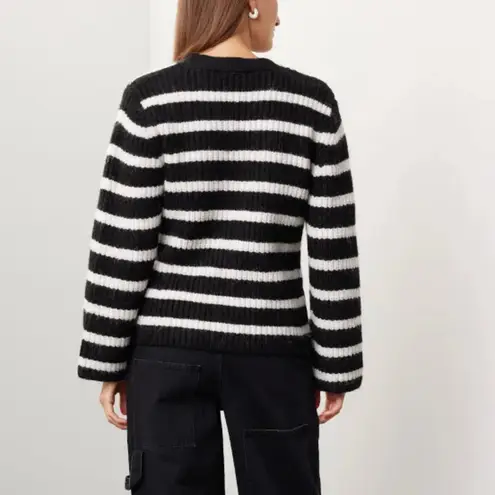 Slate + Willow Black White Striped Cardigan Sweater SMALL Fuzzy Cropped $115