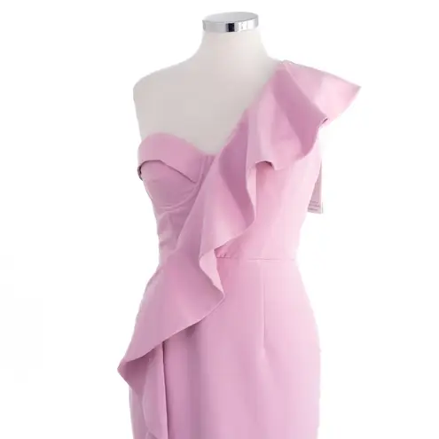 Lavish Lice Lavish Alice -Scuba Midi Dress with Corset Bodice & Dramatic One-Shoulder Ruffle