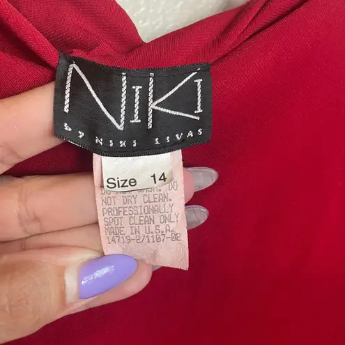 VTG Niki Livas Red Dress Sz 14 Maxi Fairy Whimsygoth Stretch 2000s Vampire Prom