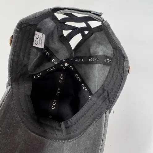C.C Baseball Cap Dark Gray / Black Hat Distressed Adjustable Strap