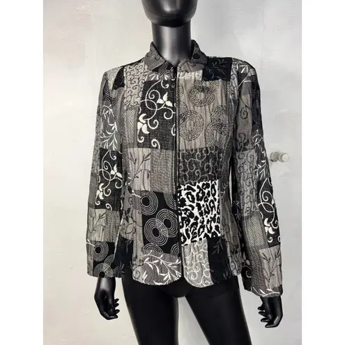 Christopher & Banks Christopher & Banks Black Gray Patchwork Print Jacket Blazer - Medium