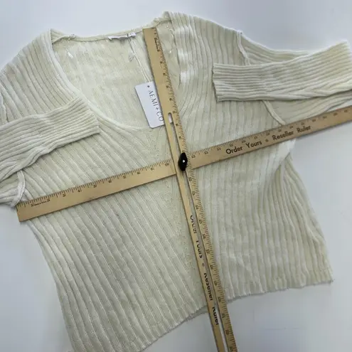 AEMI+CO Sweater Womens Small Cream Ribbed V Neck Pullover Long Sleeve Knit Soft