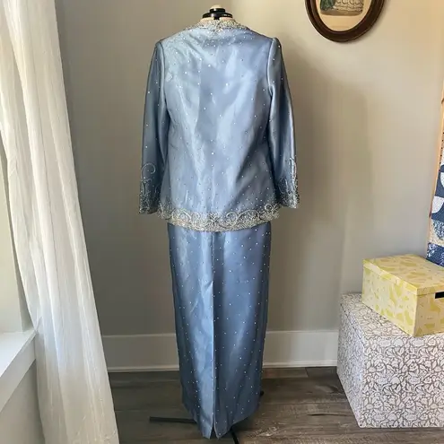 Vintage Y2K Stephen Yearick cornflower blue + silver gown with jacket Size XL