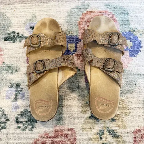 Dansko Sandals Womens Sz 39 Double Strap Sparkle Buckle Wedge Slip On