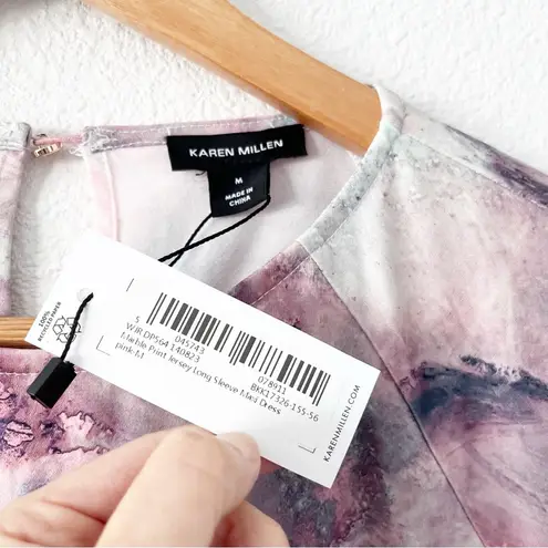 Karen Millen Marble Print Jersey Long Sleeve Maxi Dress in Pink