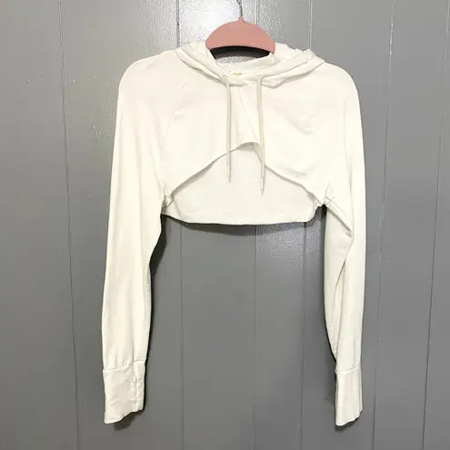 Aerie  Offline White OTT Fleece Pull Over Cropped Athletic Hoodie Shrug M