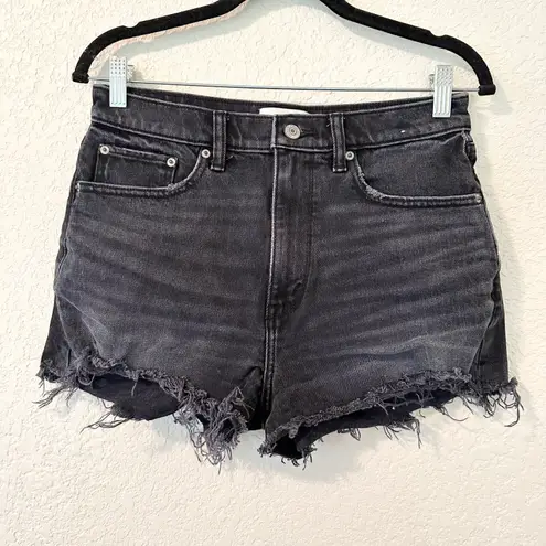 Abercrombie & Fitch Mom High Rise Distressed Cutoff Raw Hem Denim Jean Shorts