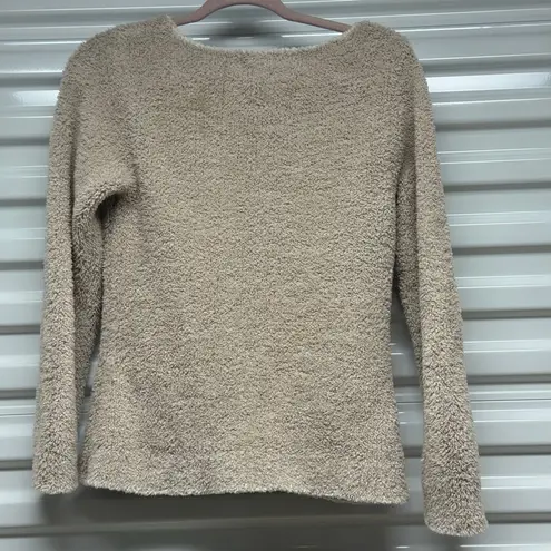 Barefoot Dreams CozyChic V-Neck Sweater Taupe Beige Soft Plush Women's Size M