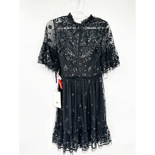 Mac Duggal Black Embellished Illusion High Neck Mini Dress 6 NEW