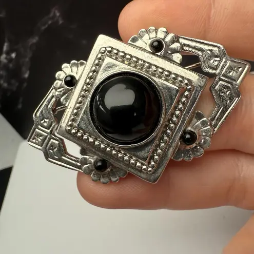 1928 Collection Black Silver Tone Brooch Pin Art deco Style
