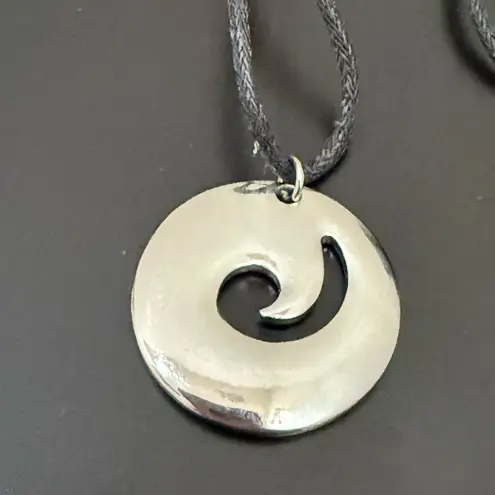 Abalone Shell Wave Silver Pendant Adjustable Cord Necklace 11g. Blue