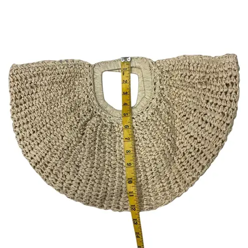 Women's Half Moon Straw Purse Clutch Bag in Cream Woven Beach Retro Tan