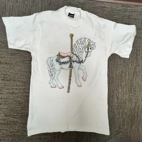 Vintage 1990 Single Stitch DIAMOND DUST Native Horse Carousel T Shirt Medium EUC White