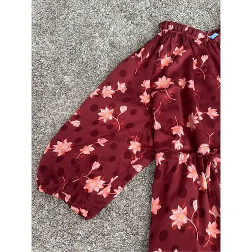 Draper James Kellie Babydoll Mini Dress in Magnolia Dot Red Floral Tie Front 1X