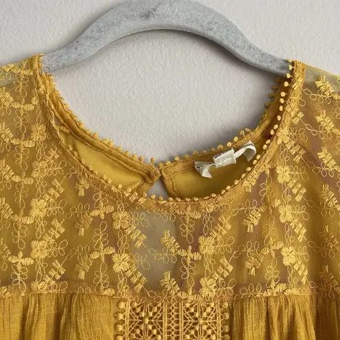 indigo. Rose Mustard Yellow Boho Crochet Lace Dress Size XL Gauzy Sleeveless