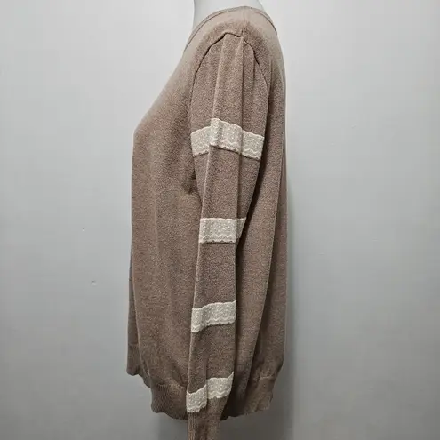 C&K Designs Taupe Lace Detail Crewneck Sweater Size XL Brown