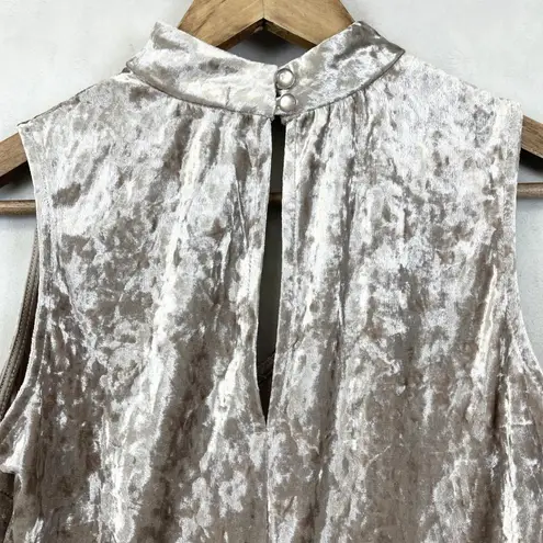 Cloud & Sky Womens Crushed Velvet Peplum Top S Mock Neck Y2K Romantic Softcore Tan