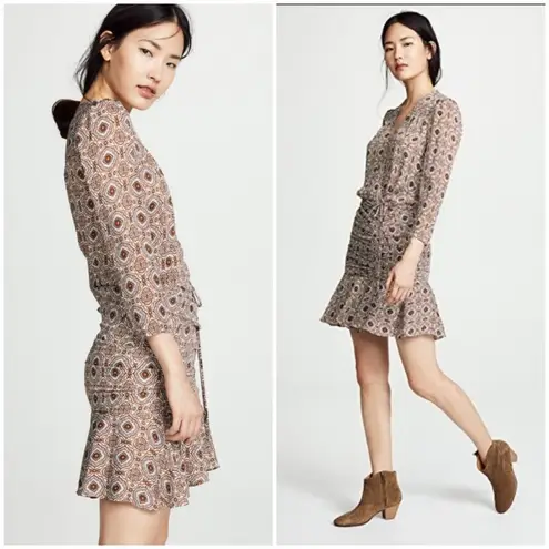 Veronica Beard 💕💕 Alamo Printed Ruched 100% Silk Dress ~ Rust/Ivory 10 NWOT