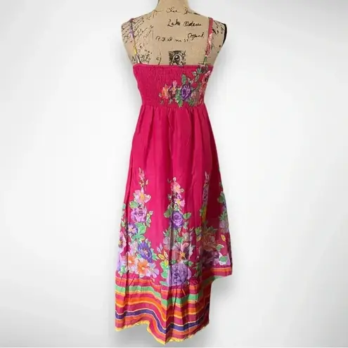 INDIAN EMPORIUM Women's Pink Smocked Floral Striped Maxi Dress Free Size | EUC