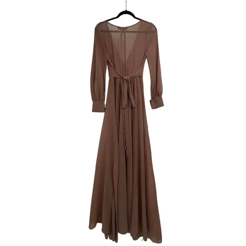 Naked Wardrobe Baltic Born Women's Beige V-neck Long Sleeve Maxi Dress Size Sm.