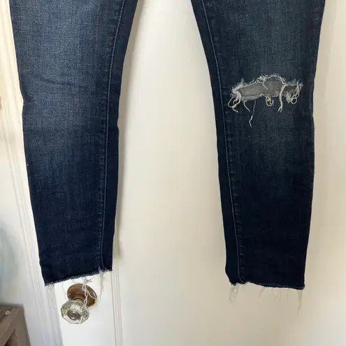 MOTHER Denim MOTHER Looker Ankle Fray Dark Wash Distressed Raw Hem Skinny Leg Jeans Size 25