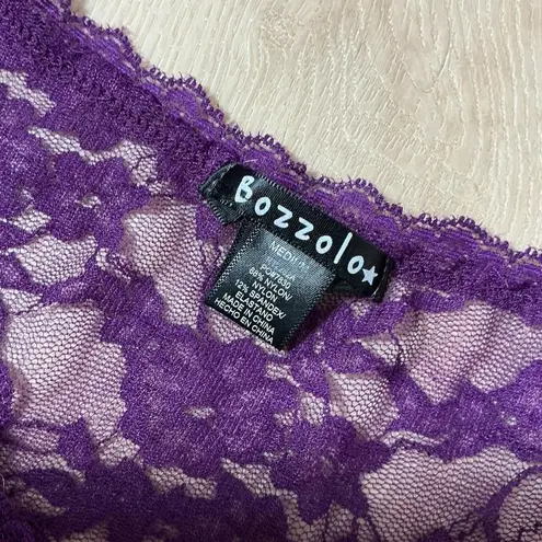 Bozzzo Purple Lace Long Sleeve Scoop Neck Sheer Women Top Shirt Size M
