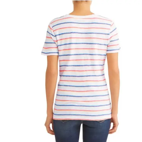 Time And Tru  Short Sleeve Striped T-Shirt White