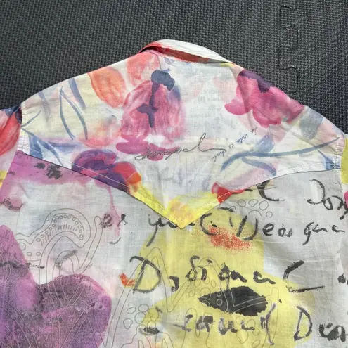 Desigual Embroidered Floral Long Sleeve Roll Tab Shirt Medium Western Rockabilly