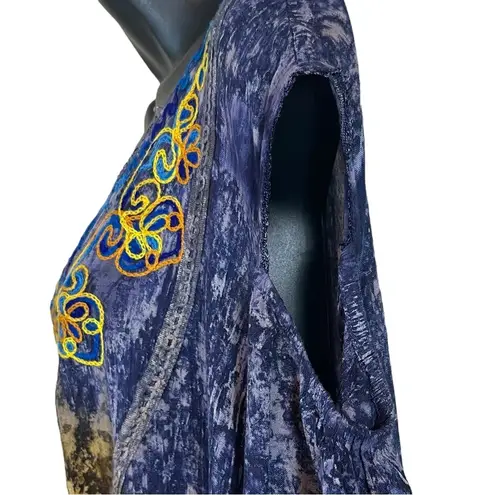 Shoreline Wear Boho Hippie V Neck Floral Embroidered Cold Shoulder Tunic Top