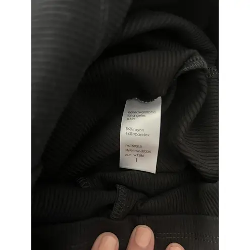 Naked Wardrobe Black Ribbed Long Sleeve Dress with Zip - L