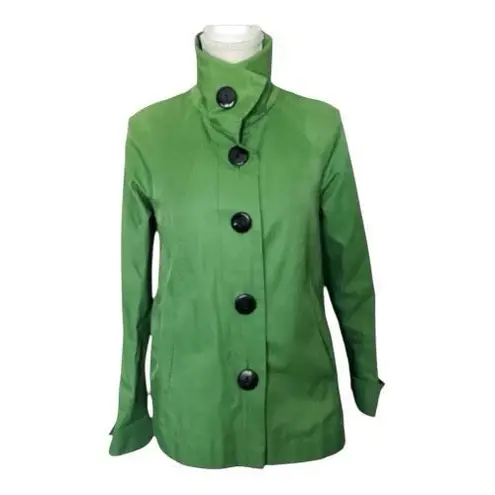 Gallery Petite Green Big Button-Front Jacket Size Small P Mid Length Women Lined
