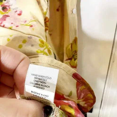 J. JILL XS Petite Floral Silk Blend Popover Blouse Top Roll Tab Sleeve Green Size undefined