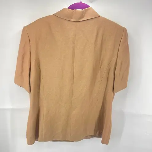 F.P.S.A vintage Three Button Blazer Jacket Short Sleeve Linen Blend Khaki Size 1 Brown