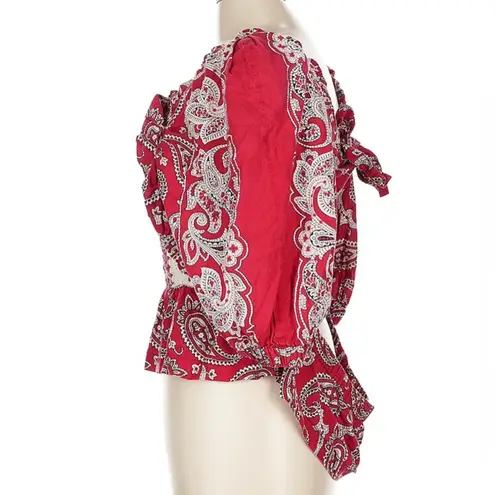 Sea New York Theodora Top Red and White Paisley Pattern Boho Womens Size Large