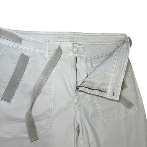 American Eagle Womens Baggy Flare Pants Low Rise Cream Stretch Belted Utility 10 Tan