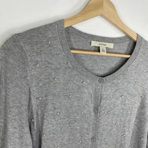 Sejour Women Grey Button Down Cardigan Size 1X Faux Pearl Preppy Feminine Dainty Gray - Image 4