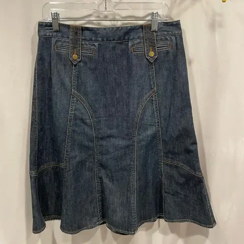 Adrienne Vittadini 90’s-y2k denim flare skirt flattering vertical tab pockets