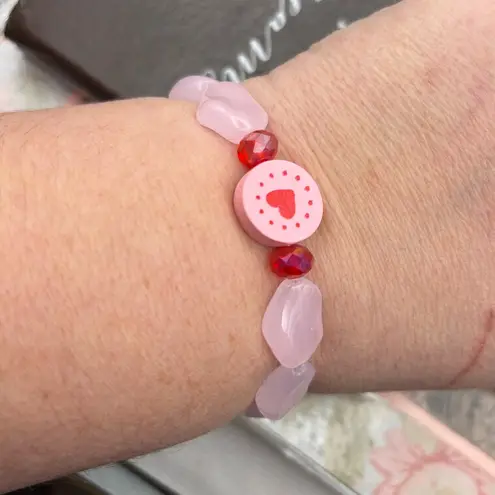 Handmade Y2K Pink Heart Bead Stretch Bracelet