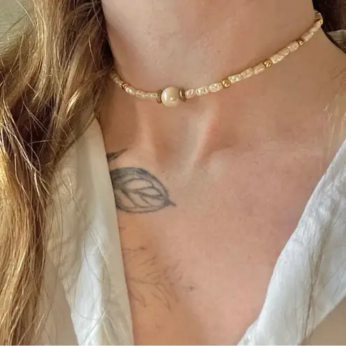 Handmade Freshwater Pink Choker Necklace “Elea” Goldcore Brass Beach Mermaidcore