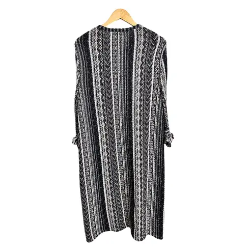 St. John ombre vertical stripe tweed Knit Long Cardigan Jacket Women's 10 Fringe