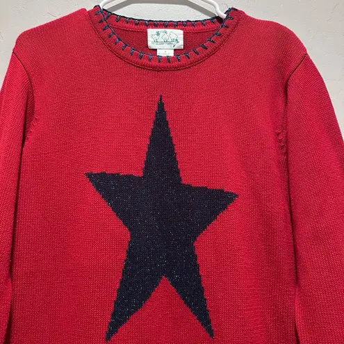 Vintage The Quaker Factory Red Blue Star Oversized Sweater Size Small Holidays