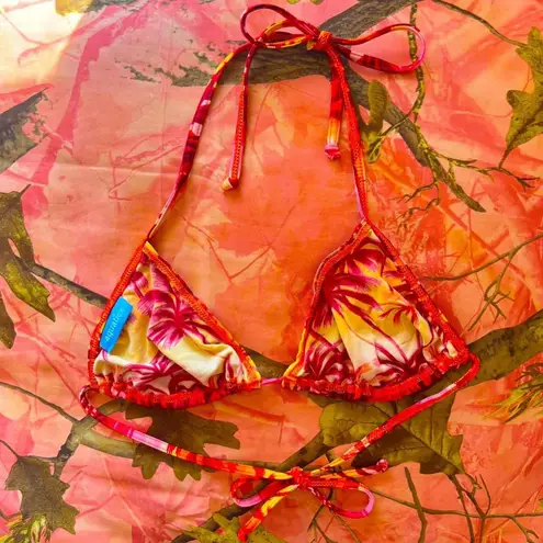 true vintage y2k aquatics sunset palm tree triangle bikini top Orange