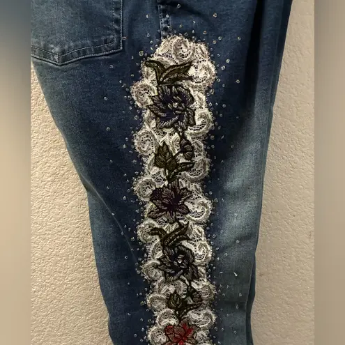 FITELLE PARIS Sonne Embellished Beaded Lacey Boot Cut Women's Jeans 30 Blue