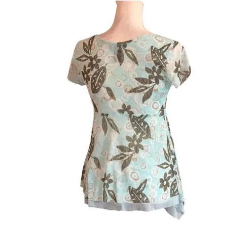 90s Y2k Babydoll Tank Fairy Core Floral Print Handkerchief Hem Size S Sheer