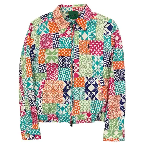 Polo Ralph Lauren quilted pattern cotton lightweight multicolored jacket XS 😍 Pink