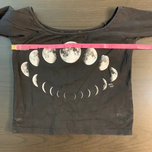 Rat Baby Clothing Black Moon Phases Bell Sleeve Crop Top Small Goth Witchy HOLE