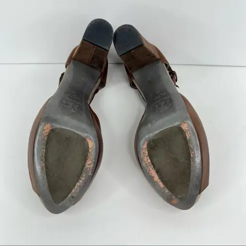 Brunello Cucinelli shoes 40 T-Strap peep toe heeled platform brown leather