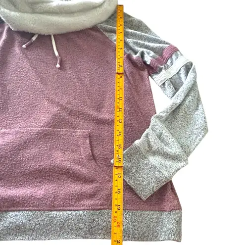 Pullover Hoodie Cowl Neck Kangaroo Pocket Raglan Sleeve Top Purple Size M